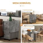 Mesa de Refeição Dobrável com Rodas Mesa Abatível com 2 Gavetas e Armário Mesa Auxiliar Multifuncional 120x60x76,5 cm Cinza