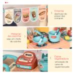 Cozinha de Brinquedo para Crianças de 3 a 6 Anos com Rodas Caixa Registradora e 50 Acessórios 79,5x33x90,5 cm Multicolor