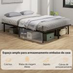 Estrutura 140x190 cm Estrado de Cama de Plataforma de Aço com Ripas de Álamo Fácil de Montar Carga 350 kg Preto
