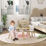 Mesa Infantil com 2 Cadeiras com Espaço de Arrumação para Crianças de 3 - 6 Anos para Sala de Jogos Dormitório Madeira e Branco