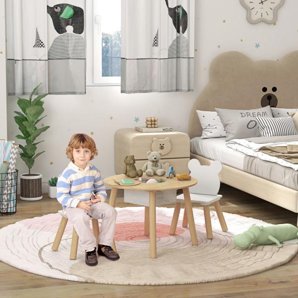 Mesa Infantil com 2 Cadeiras com Espaço de Arrumação para Crianças de 3 - 6 Anos para Sala de Jogos Dormitório Madeira e Branco
