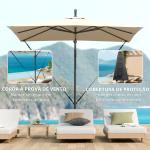 Chapéu de Sol Excêntrico 247x247 cm com Base Cruzada, Manivela, Capa Protetora e Toldo Giratório 360° 247x247x256 cm Caqui