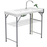 Mesa para Campismo Dobrável Mesa com 2 Lavatórios Mangueira de Drenagem Estação de Limpeza 108x58x92 cm Branco