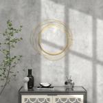 Espelho Decorativo de Parede Adorno de Parede Metálico Ø65 cm com Ganchos para Sala de Estar Quarto Corredor Dourado