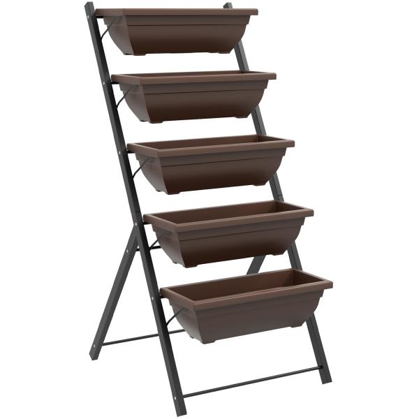 Suporte para Plantas de 5 Níveis com 5 Vasos Orifícios de Drenagem para Interior e Exterior 55x63x120 cm Preto