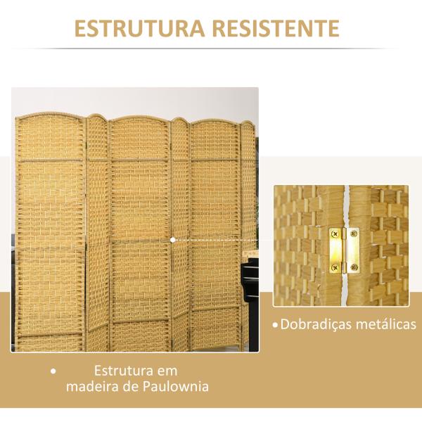 Biombo Dobrável de 6 Painéis Divisor de Ambientes 270x180 cm Ecrã de Privacidade de Polipropileno Madeira