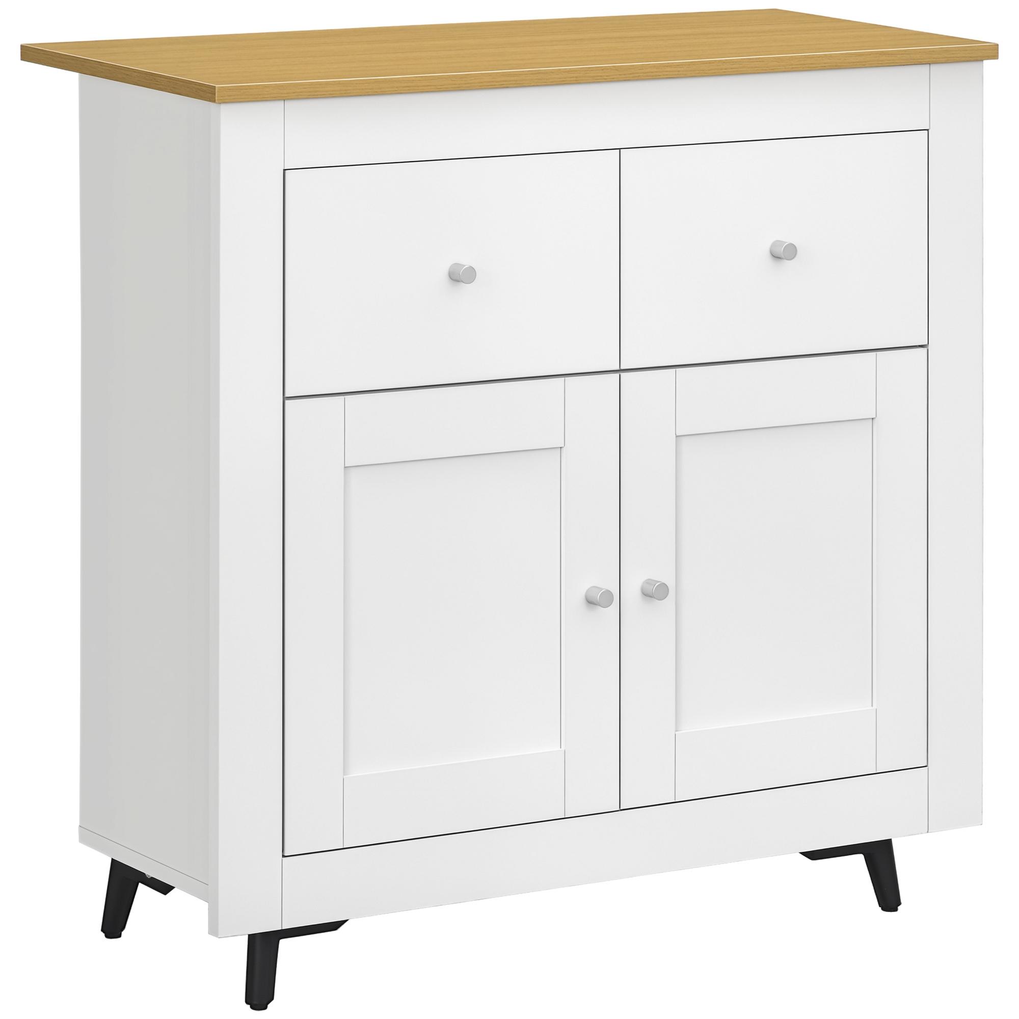 Aparador de Cozinha Móvel Auxiliar de Sala de Estar Moderno com Portas Dupla e 2 Gavetas 78x35x80 cm Branco e Madeira
