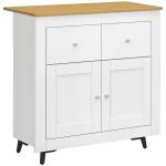 Aparador de Cozinha Móvel Auxiliar de Sala de Estar Moderno com Portas Dupla e 2 Gavetas 78x35x80 cm Branco e Madeira