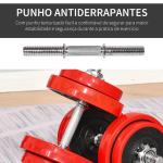 Conjunto de Halteres Ajustáveis HOMCOM 20 kg 2 em 1 — 8 Discos, 2 Barras e Extensor, Preto/Vermelho