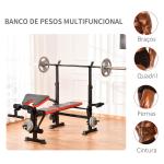 Banco de Pesos Multifuncional Banco de Musculação com Encosto Ajustável Suporte de Barras para Fitness Treinamento Completo 175x139x127cm Preto
