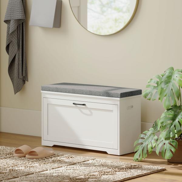 Banco Sapateira Moderno com Assento Acolchoado Prateleira Ajustável para 8 Pares de Sapatos 80x30x50 cm Branco