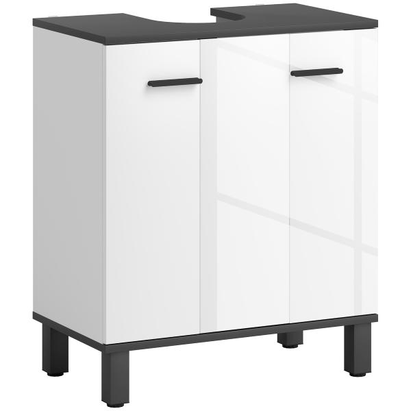 Móvel de Lavatório com 2 Portas e Prateleira Ajustável para Lavatório com ou sem Pedestal 60x34x70 cm Branco Brilhante