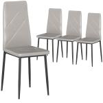 Conjunto de 4 Cadeiras de Sala de Jantar Estofadas em Couro Sintético com Encosto Alto e Pés de Aço 41x50x97 cm Cinza