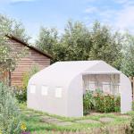 Estufa Tipo Túnel 445x299x200cm com Porta Enrolável 6 Janelas Estufa para Cultivo de Plantas Verduras Branco