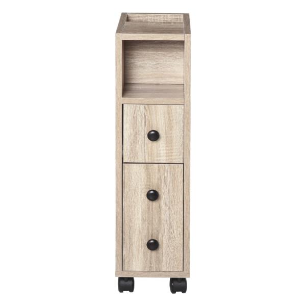 Armário de Casa de Banho para Espaço Reduzido com Rodas Prateleiras Abertas Armário e Gaveta 18x30x68,5 cm Madeira