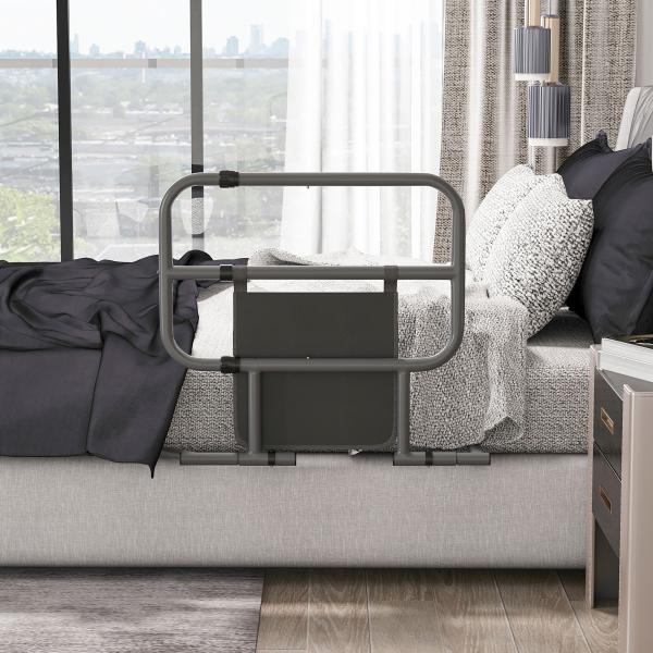 Grade para Cama Adulto Guarda de Segurança para Cama Dobrável com Bolso de Armazenamento 61x66x55 cm Cinza