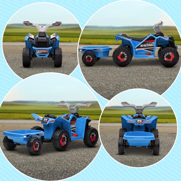 Quadriciclo Elétrico para Crianças com Reboque Bateria 6V de 18 - 36 Meses com Velocidade 2,5 km/h 106x41,5x48,5 cm Azul