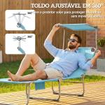 Conjunto de 2 Espreguiçadeiras Dobráveis com Dossel 360° Encosto 5 Posições Orifício Facial 188x56x27 cm Azul Claro