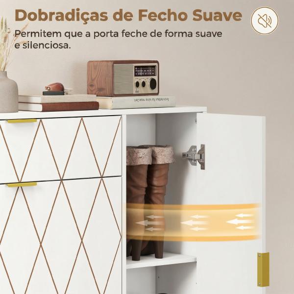 Sapateira Estreita com 2 Compartimentos Abatíveis Armário e Prateleiras Ajustáveis 10 - 14 Pares de Sapatos 110x25x110,6 cm Branco