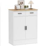 Aparador de Sala de Estar com 2 Gavetas e Prateleiras Ajustáveis 68,6x35x90,3 cm Branco e Madeira
