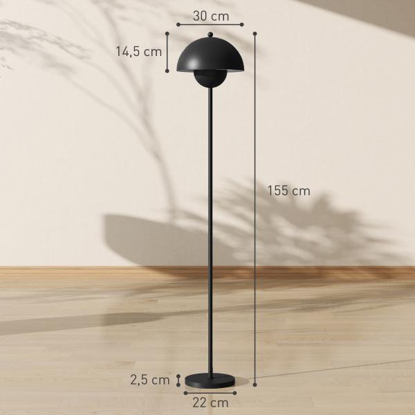 Candeeiro de Pé Moderno com Ecrã em Forma de Taça Refletora de Luz Interruptor de Pé Suporte E27 sem Lâmpada Ø35x155 cm Preto