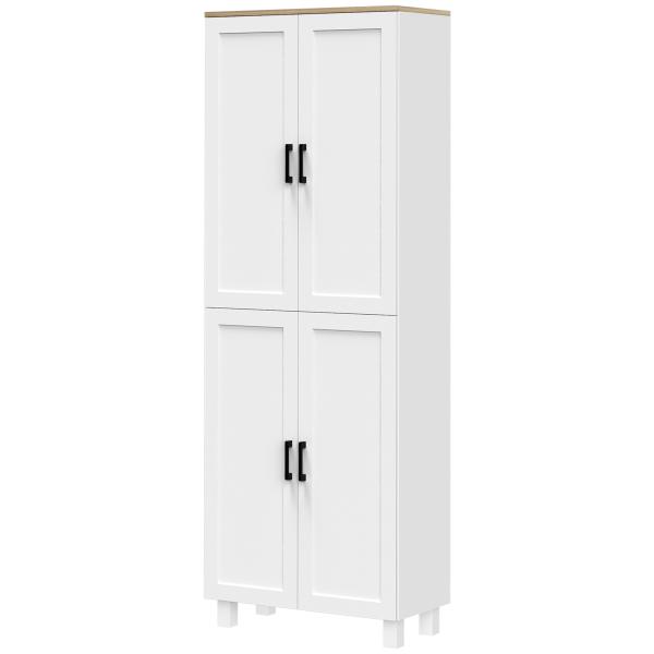 Armário de Cozinha com 4 Portas e Prateleiras Ajustáveis Anti - Tombo 60x30x170,5 cm Branco