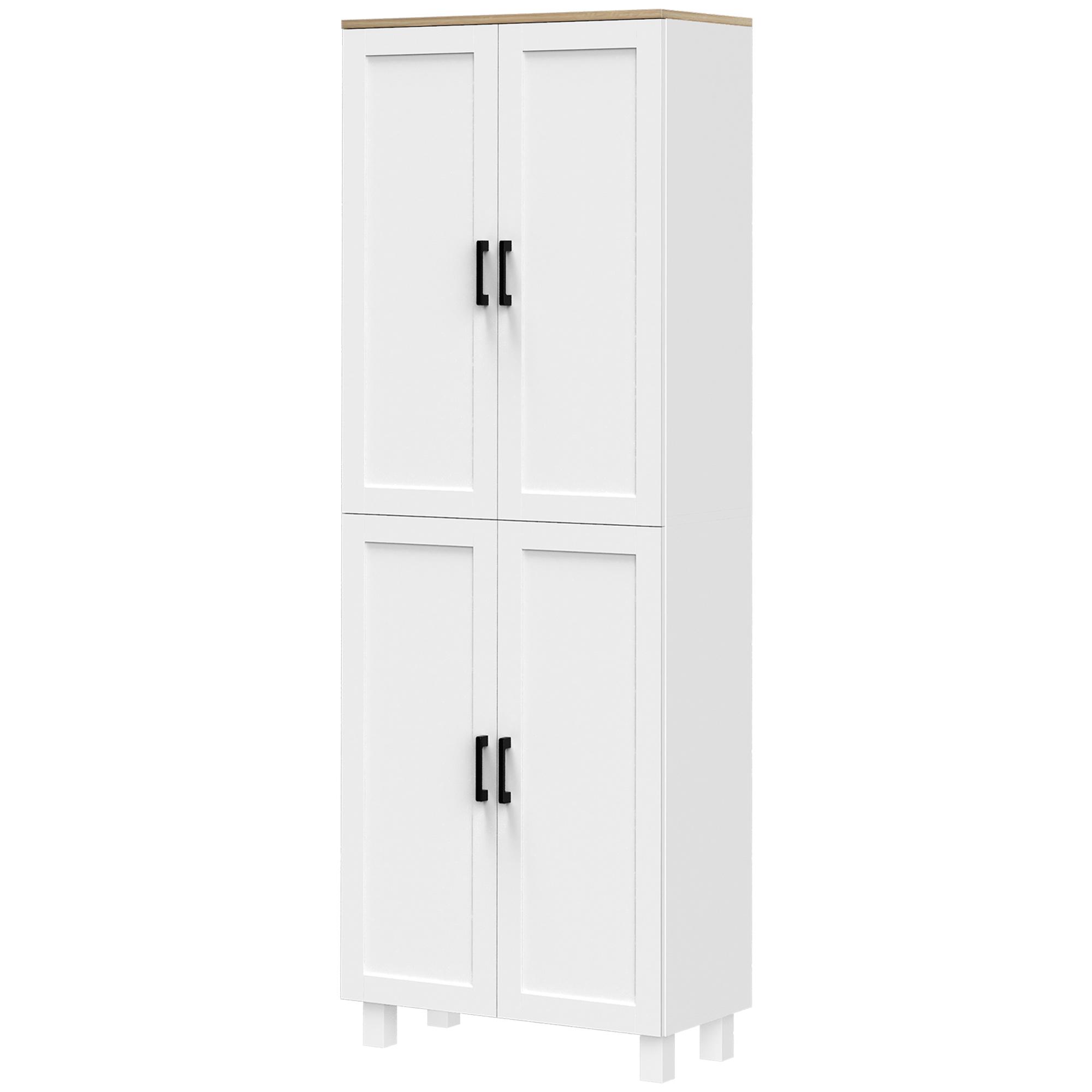 Armário de Cozinha com 4 Portas e Prateleiras Ajustáveis Anti - Tombo 60x30x170,5 cm Branco