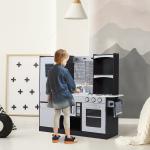 Cozinha de Brinquedo Infantil Cozinha de Madeira para Crianças com Acessórios Cozinha para Crianças com Forno Micro - Ondas Lavatório 105x31,5x95 cm Cinza e Preto