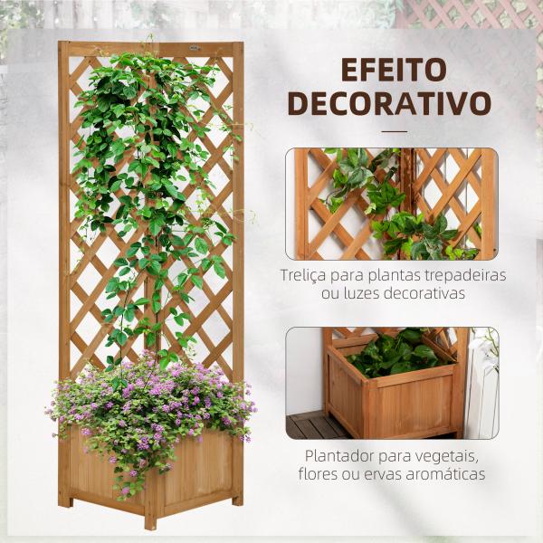 Floreira com Treliça de Madeira Caixa de Plantio com Suporte para Plantas Trepadeiras 40x40x145cm Madeira