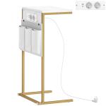 Mesa Auxiliar com Estação de Carga Mesa Lateral com 2 Entradas USB 1 Entrada USB - C e Bolsa Organizadora 25,5x40x71 cm Branco