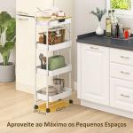 Carrinho Auxiliar com Rodas de 4 Níveis Carrinho de Cozinha com 1 Gaveta e 3 Cestos Carrinho Organizador 45x29,5x117,5 cm Branco