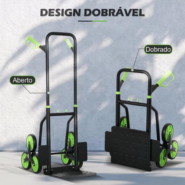 Carrinho de Carga Dobrável para Escadas com 6 Rodas, 120 kg, Portátil, Verde