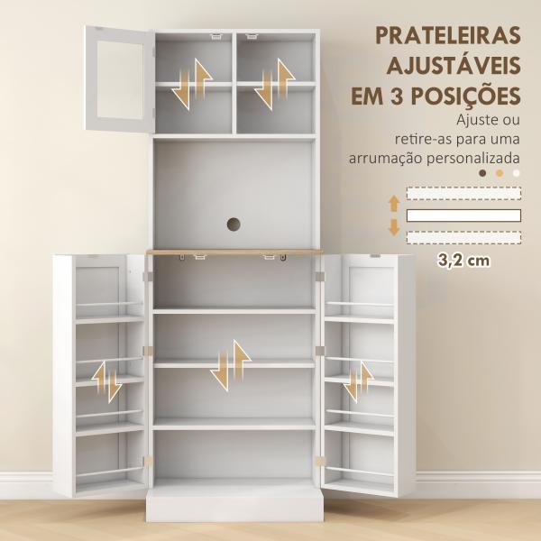 Armário de Cozinha Armário Alto de Cozinha com 3 Portas Prateleiras Ajustáveis e Prateleiras na Porta 60x35x169 cm Branco