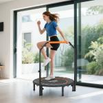 Trampolim Fitness Ø102 Trampolim Dobrável com Pega Ajustável em 4 Níveis Estrutura de Aço Preto e Laranja