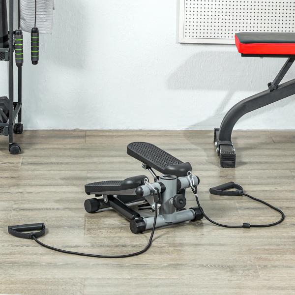 Mini Step Máquina de Step Compacta com Bandas de Resistência Monitor LCD Pedais Antiderrapantes e Ajustáveis em Altura 41x30,5x18,5 cm Cinza
