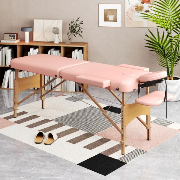Marquesa de Massagem Dobrável Marquesa com Altura Ajustável Desenho Ergonómico 185x60x64 - 88 cm Rosa