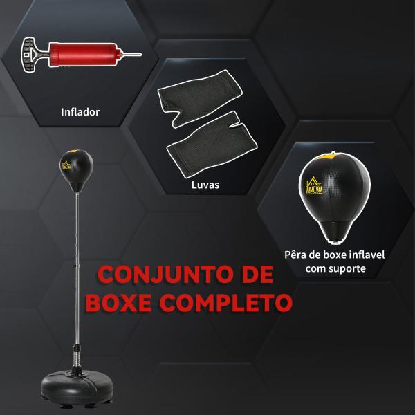 Saco de Boxe de Pé com Altura Ajustável de 4 Níveis Base Preenchida Luvas e Inflador Ø45x133 - 151 cm Preto