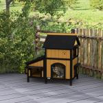 Casa para Gatos de Madeira com Suporte para Flores de 2 Níveis e Teto Asfáltico 96x65x85,5 cm Madeira e Preto