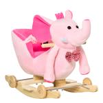 Cavalo Baloiço com Rodas e Forma de Elefante com Músicas Infantis e Cinto de Segurança 60x35x45 cm Rosa