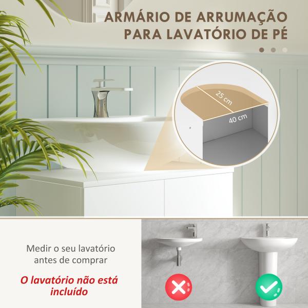 Móvel para Lavatório Pousar com 2 Portas de MDF 2 Prateleiras e Sistema Anti - Tombo para Casa de Banho 60x35x60 cm Branco