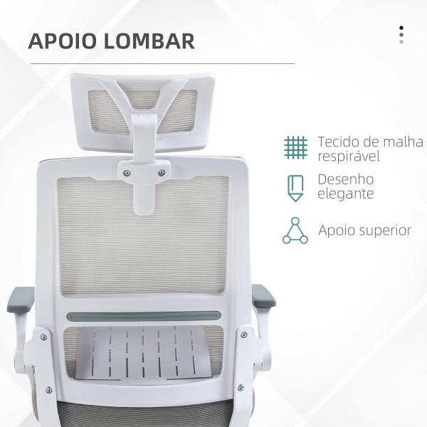 Cadeira de Escritório de Malha Cadeira de Escritório Giratória com Altura e Apoio para a Cabeça Ajustáveis 58x61x102 - 119 cm Cinza