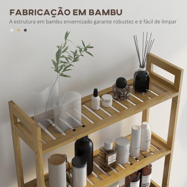 Estante sobre Sanita de Bambu com 3 Prateleiras Pés com Almofadas Antiderrapantes e Anti - Tombo 68x20x135 cm Madeira