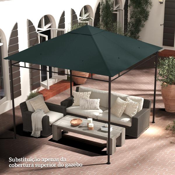 Toldo de Substituição de 3x3m para Pérgola de Jardim com 8 Orifícios de Drenagem e Ventilação Cinza