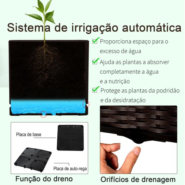 Conjunto de 2 Floreiras Quadradas Floreiras para Flores e Vegetais com Orifícios de Drenagem e Pés Altos 40x40x26 - 44cm Marrom