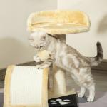 Árvore Arranhador para Gatos de 2 Níveis com Poste e Tapete de Arranhar Cama e Bola Suspensa 35,5x37x46 cm Bege