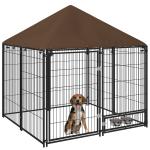 Parque para Cães com Toldo com Suporte Giratório para Comida 2 Tigelas Incluídas 141x141x151 cm Preto Marrom