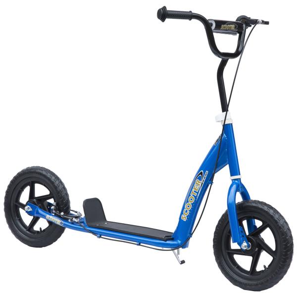 Trotinete para Crianças acima de 5 anos Scooter de 2 Rodas Grandes de 12 Polegadas com Freio e Guidão Ajustável em Altura Carga Máx. 50kg 120x52x80 - 88cm Azul
