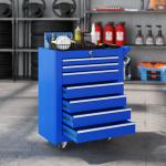 Carrinho de Ferramentas com 7 Gavetas Carrinho de Oficina com Fechadura Pega 2 Rodas com Travão 69x33x75 cm Azul