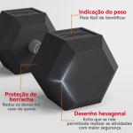 Haltere Hexagonal 20 kg de Ferro Fundido Pesos de Metal Revestidos de Borracha para Treino em Casa Ginásio 35,6x16,6x16,6 cm Preto