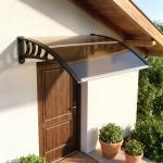 Marquise para Portas e Janelas 103x96,5 cm Marquise com Proteção para Sol e Chuva com Painéis de Policarbonato Preto e Marrom